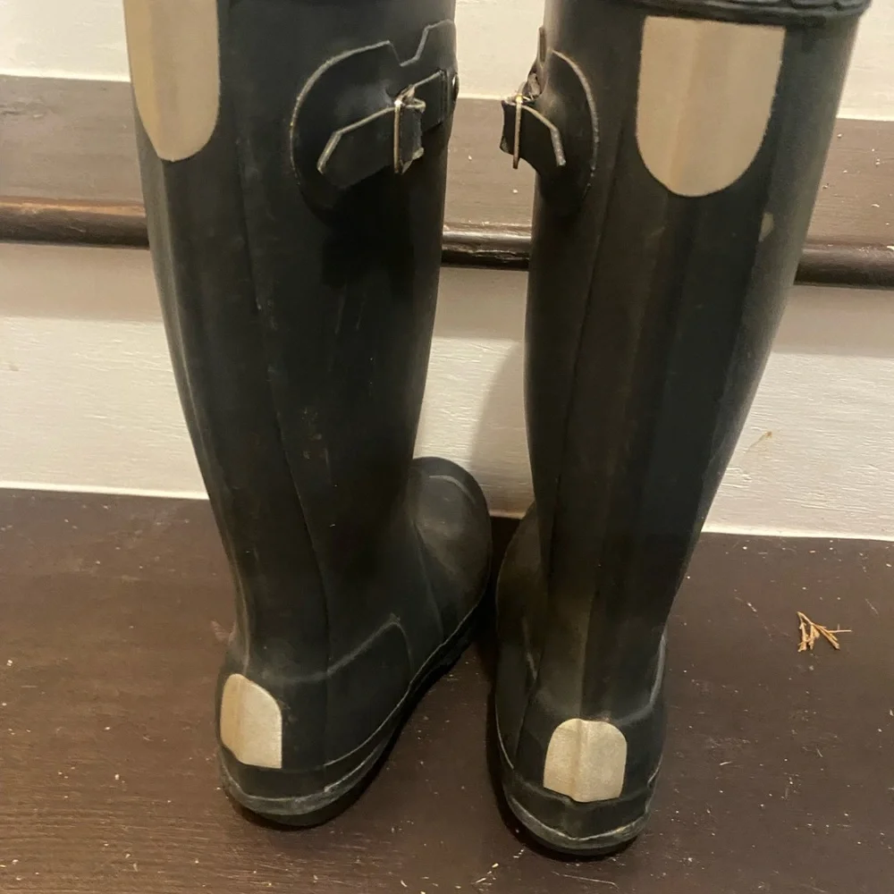 Hunter Kids Tall Black Rain Boots with Red Logo Accent